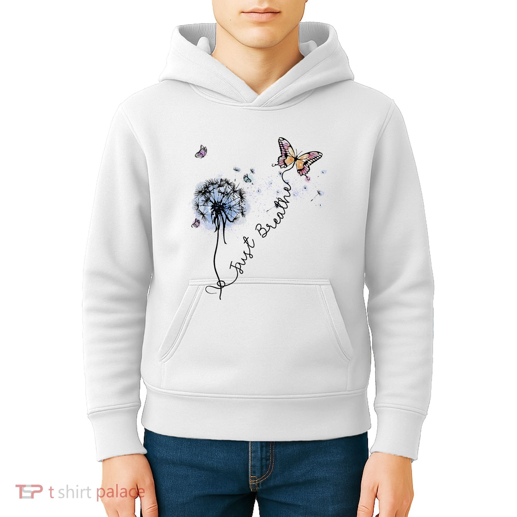 Dandelion Just Breathe Buttefly Inspiration Quotes Kids Hoodie