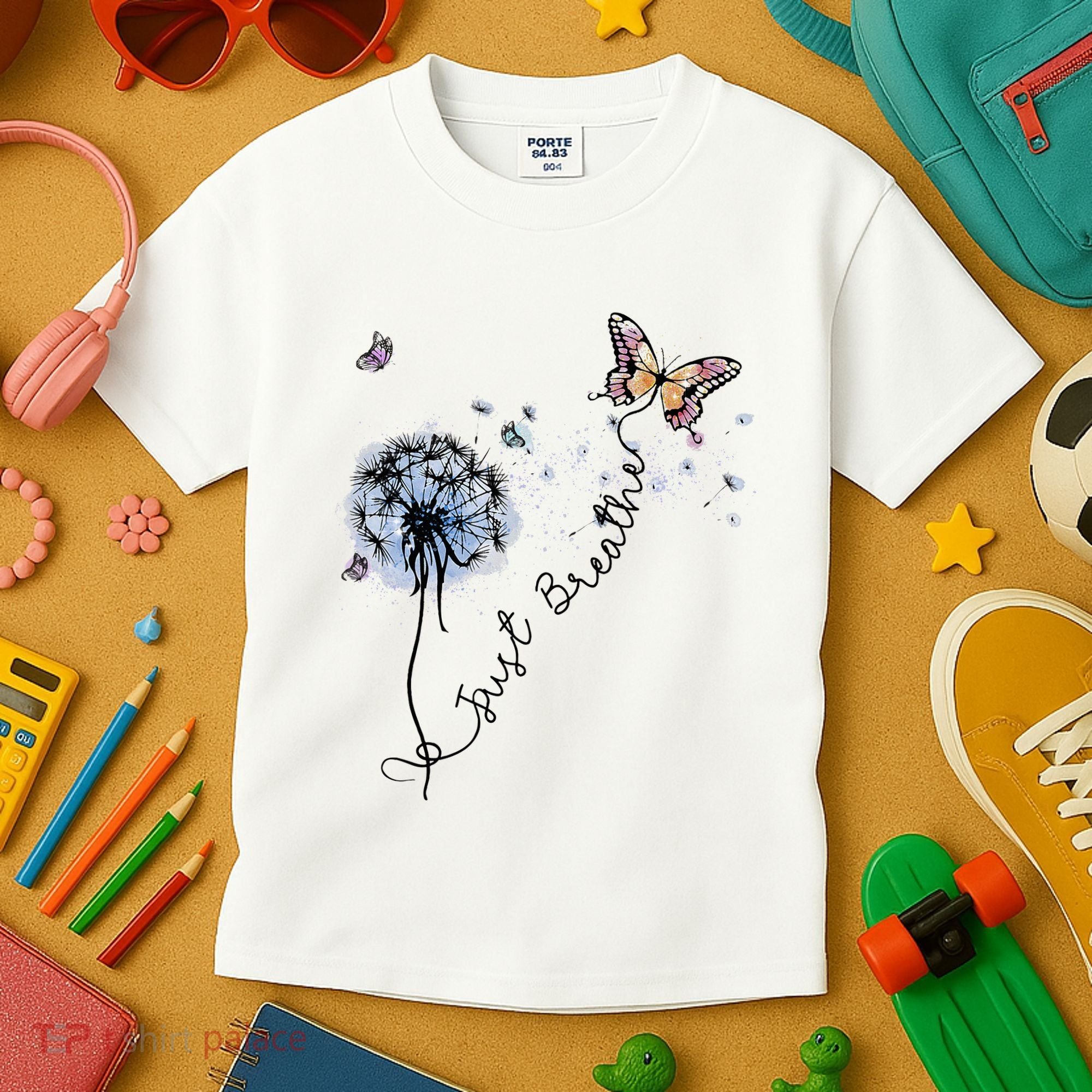 Dandelion Just Breathe Buttefly Inspiration Quotes Kids T-Shirt