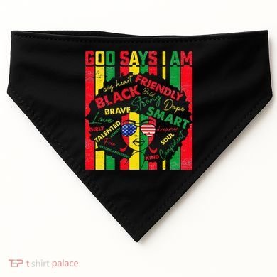 Distressed Juneteenth Black History Month God Says I Am USA-Made Doggie Bandana