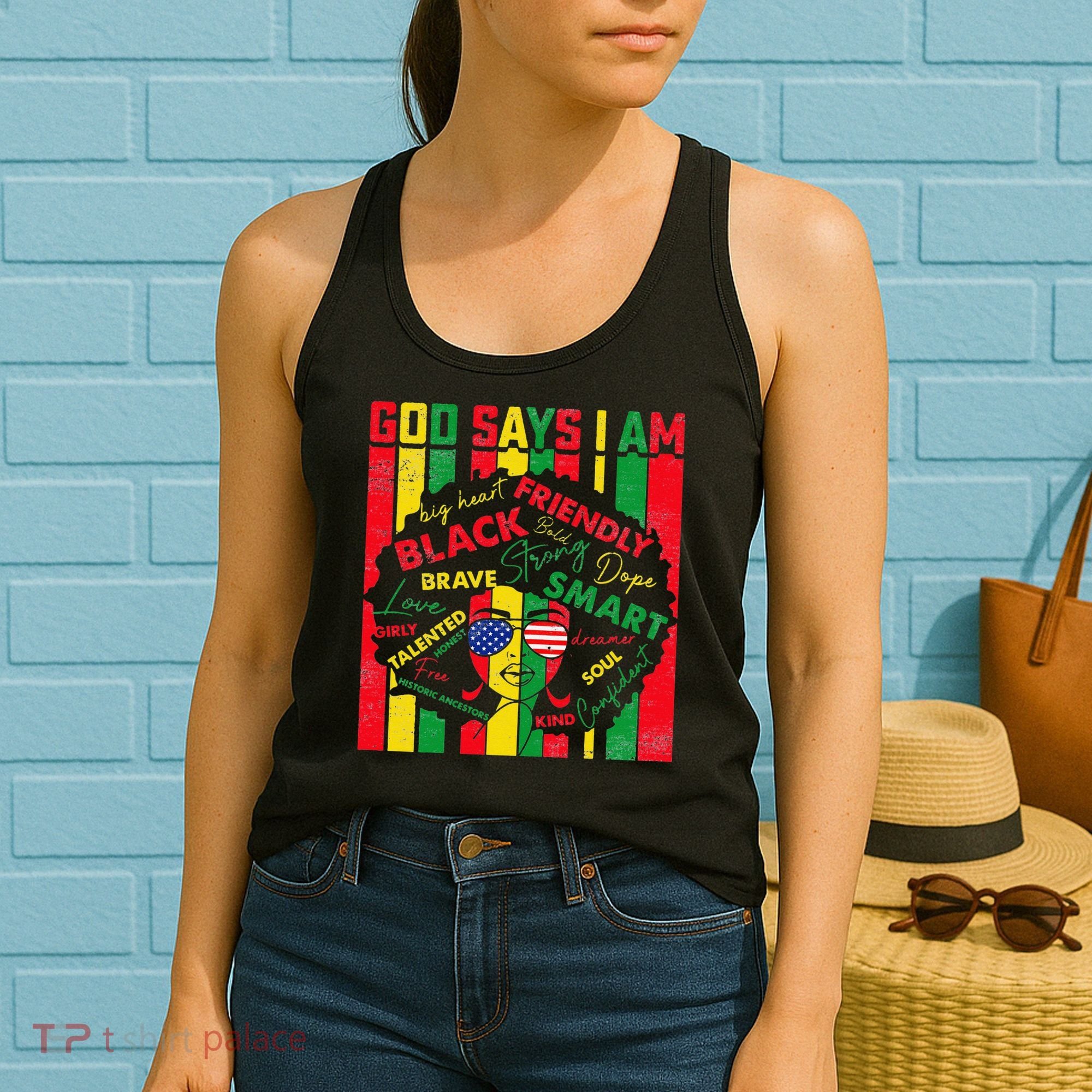 Distressed Juneteenth Black History Month God Says I Am Women's Tank Top