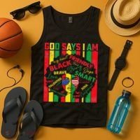 Distressed Juneteenth Black History Month God Says I Am Tank Top thumb 4
