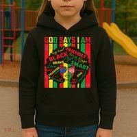 Distressed Juneteenth Black History Month God Says I Am Kids Hoodie thumb 3