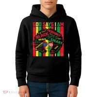 Distressed Juneteenth Black History Month God Says I Am Kids Hoodie thumb 4