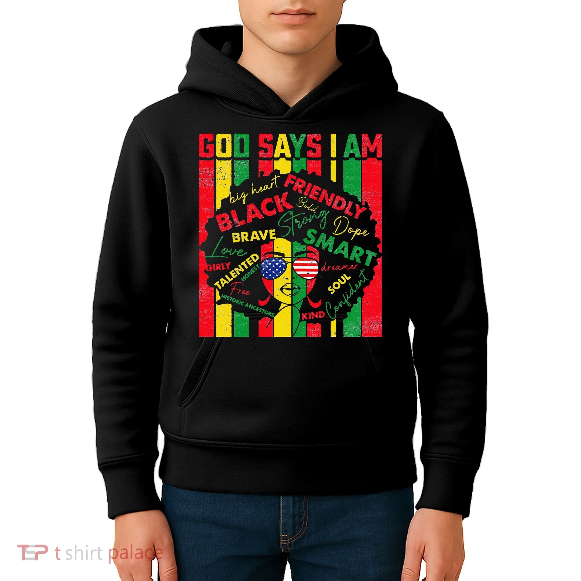Distressed Juneteenth Black History Month God Says I Am Kids Hoodie