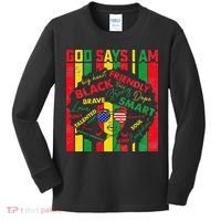 Distressed Juneteenth Black History Month God Says I Am Kids Long Sleeve Shirt thumb 0