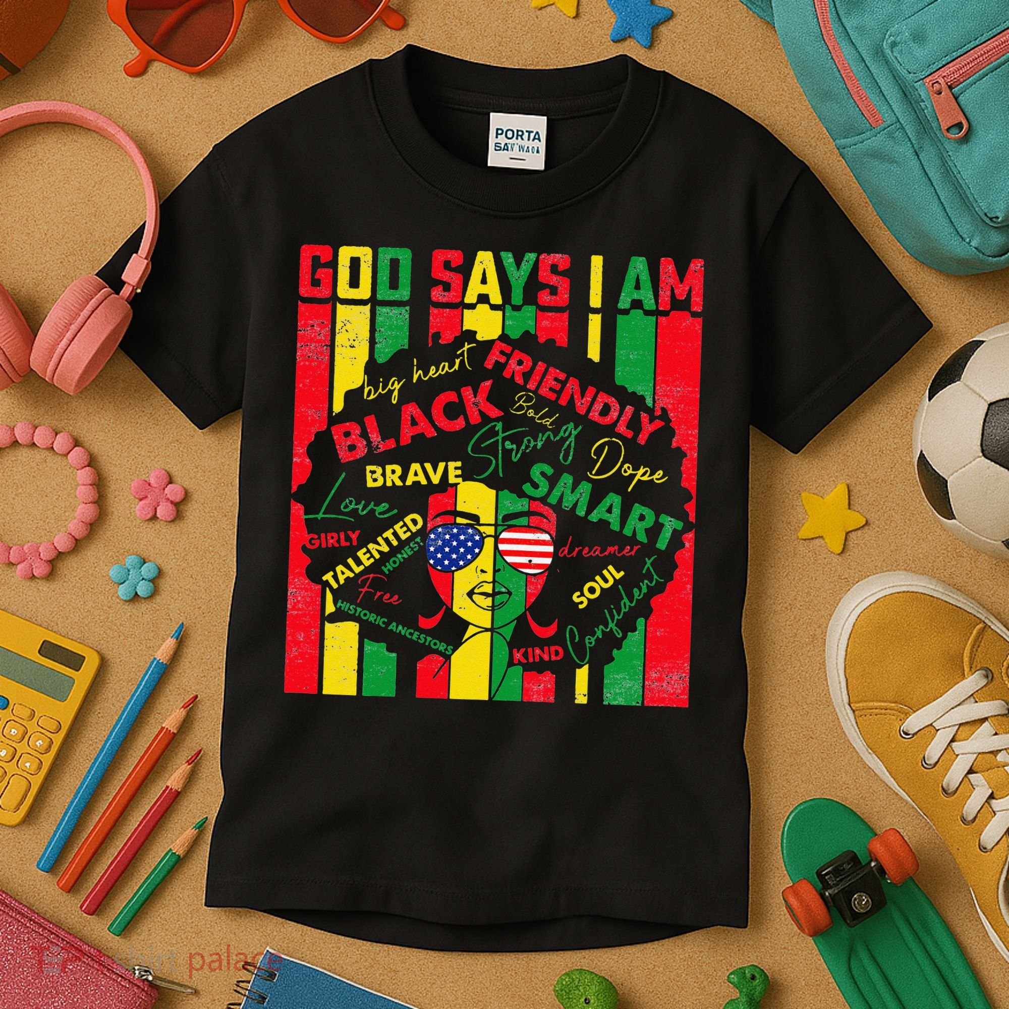 Distressed Juneteenth Black History Month God Says I Am Kids T-Shirt