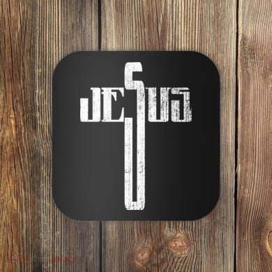 Distressed Jesus Cross Christian Religious Tee Coaster