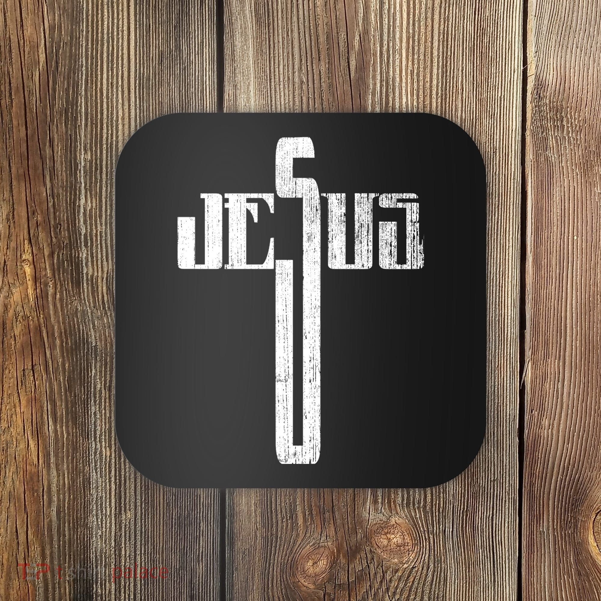 Distressed Jesus Cross Christian Religious Tee Coaster