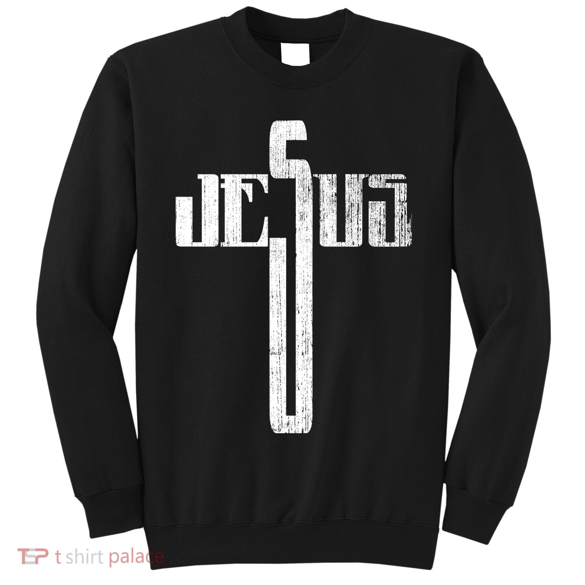 Distressed Jesus Cross Christian Religious Tee Tall Sweatshirt