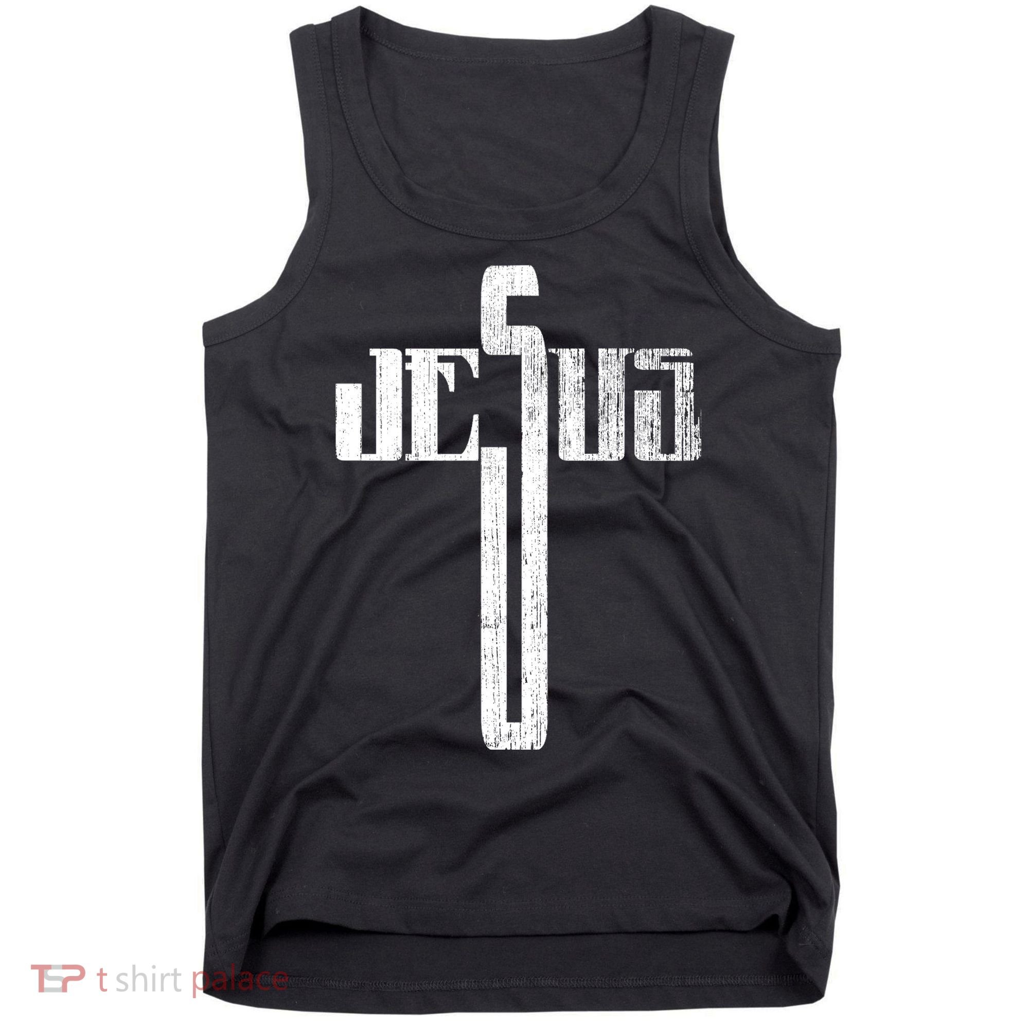 Distressed Jesus Cross Christian Religious Tee Tank Top