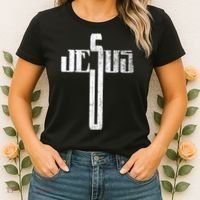 Distressed Jesus Cross Christian Religious Tee Women's T-Shirt thumb 2