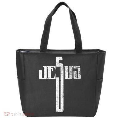 Distressed Jesus Cross Christian Religious Tee Tote Bag