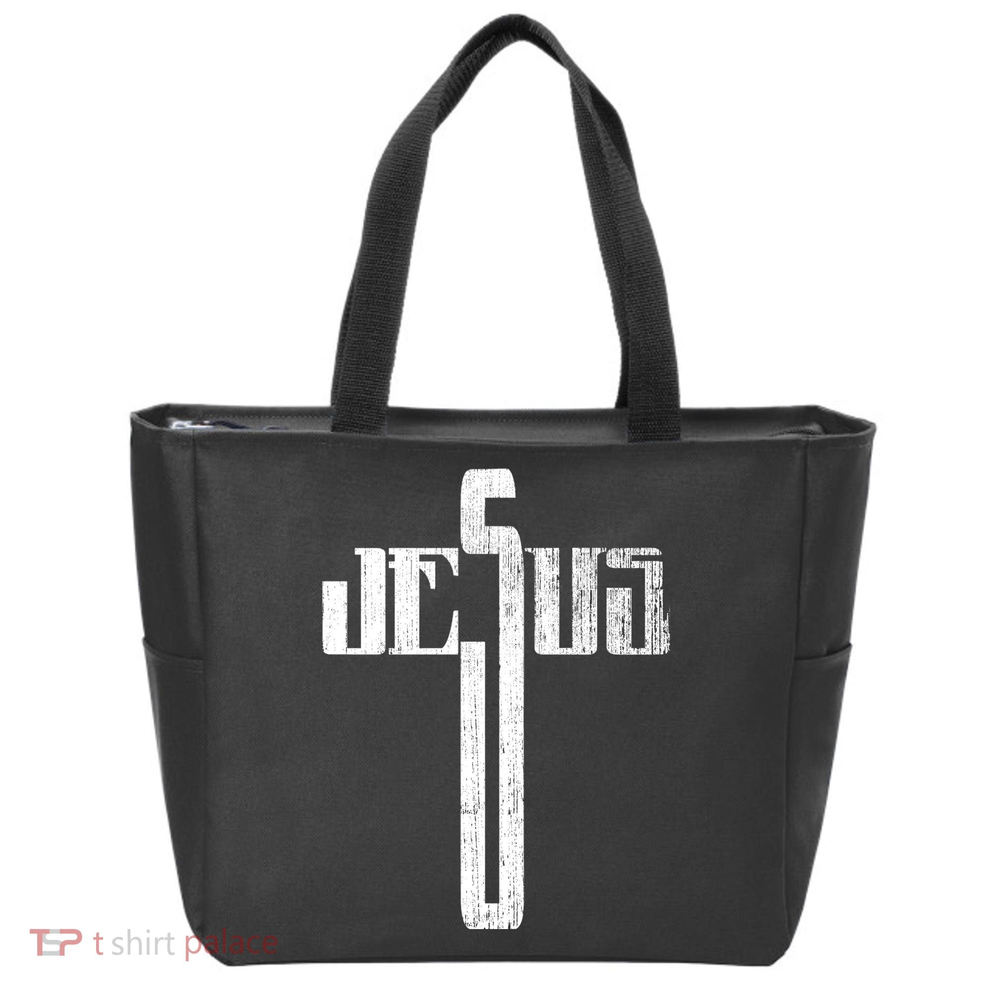 Distressed Jesus Cross Christian Religious Tee Tote Bag