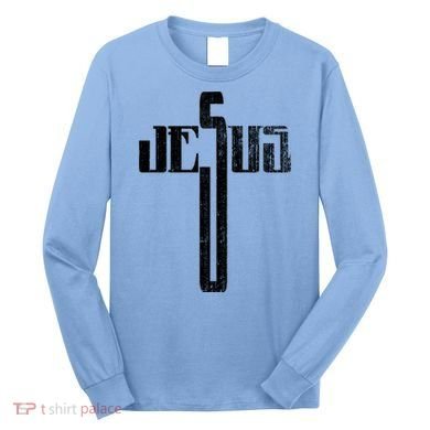 Distressed Jesus Cross Christian Religious Tee Long Sleeve Shirt
