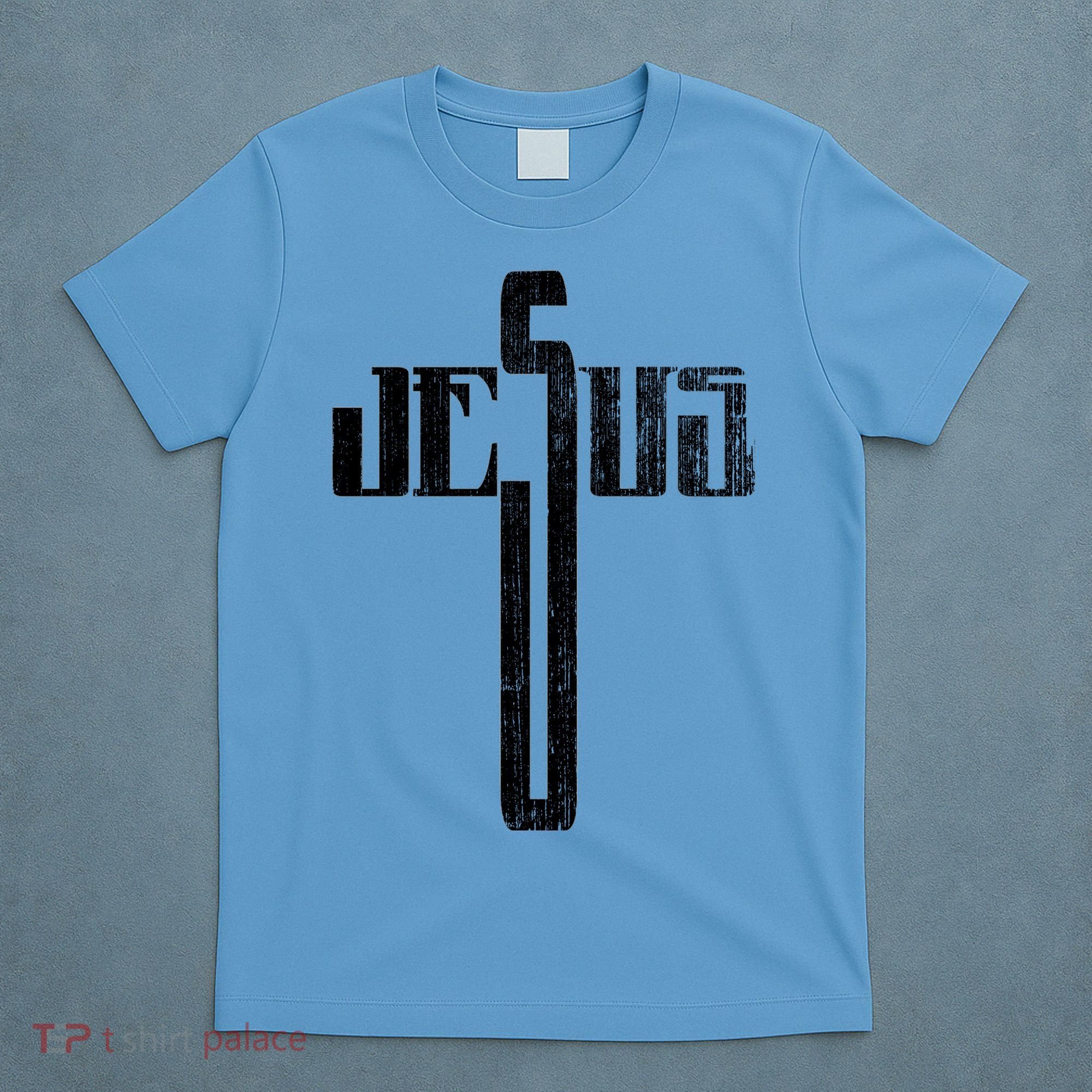 Distressed Jesus Cross Christian Religious Tee T-Shirt