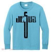 Distressed Jesus Cross Christian Religious Tee Kids Long Sleeve Shirt thumb 0