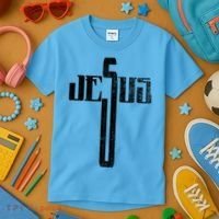 Distressed Jesus Cross Christian Religious Tee Kids T-Shirt thumb 3