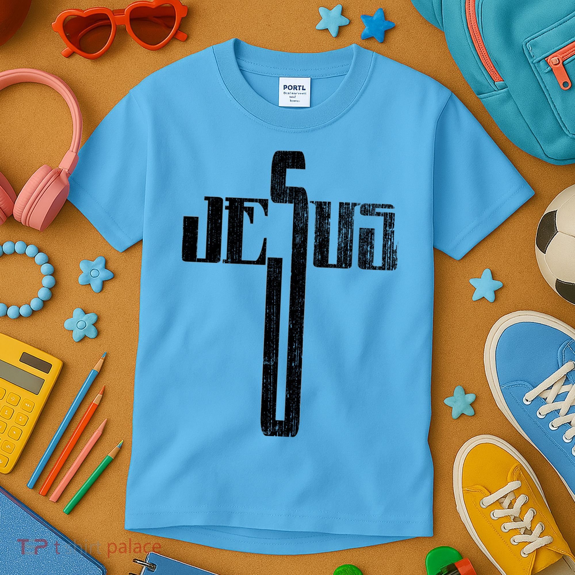 Distressed Jesus Cross Christian Religious Tee Kids T-Shirt