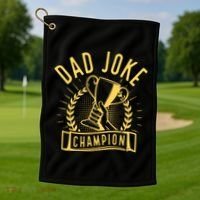 Dad Joke Champion Funny Fathers Day Gift Golf Towel thumb 1