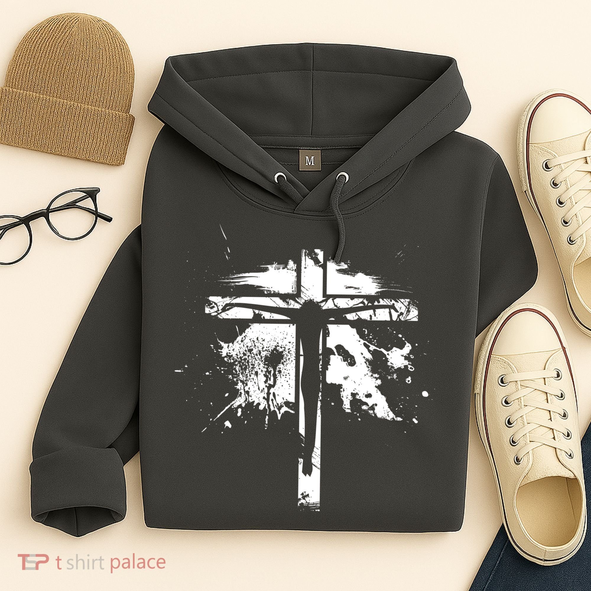 Distressed Jesus Cross Christianity Hoodie