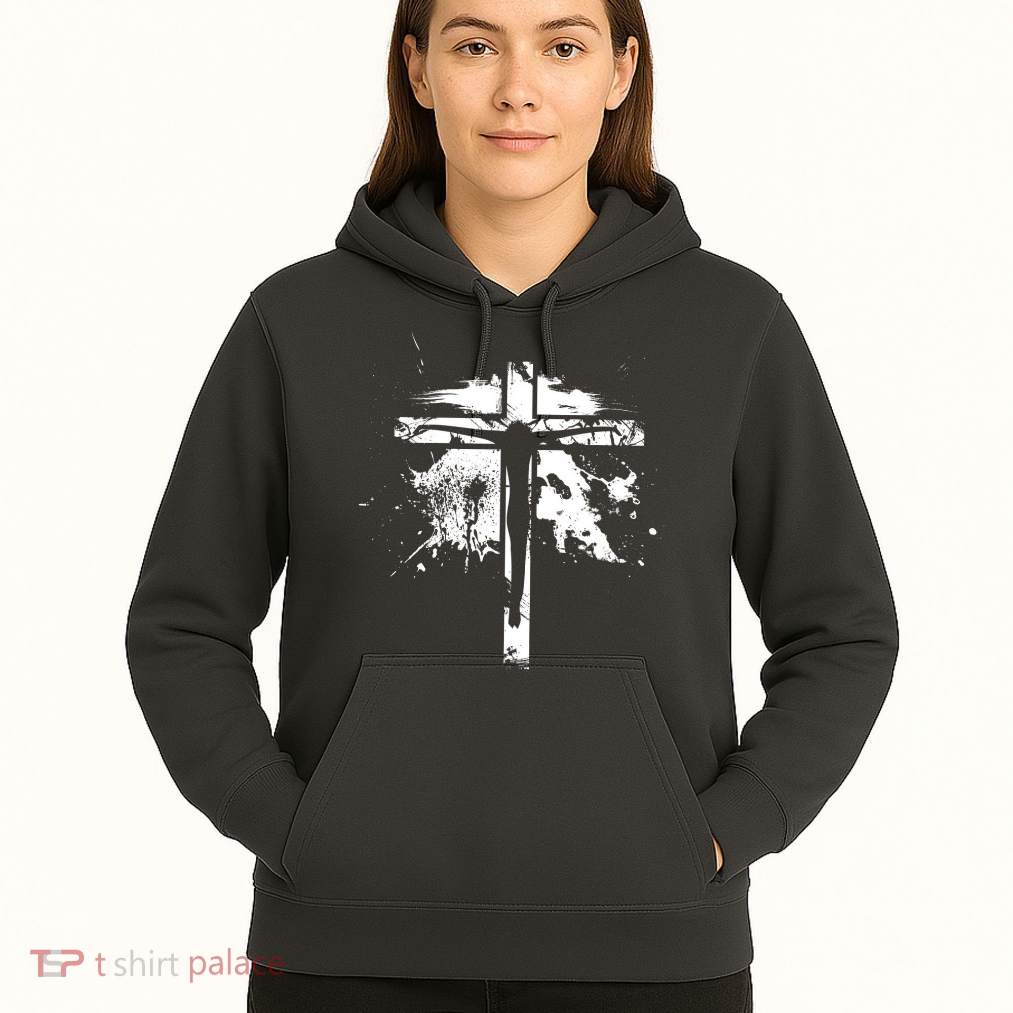 Distressed Jesus Cross Christianity Hoodie