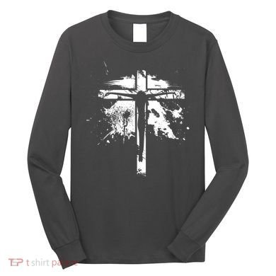 Distressed Jesus Cross Christianity Long Sleeve Shirt