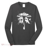 Distressed Jesus Cross Christianity Long Sleeve Shirt thumb 0