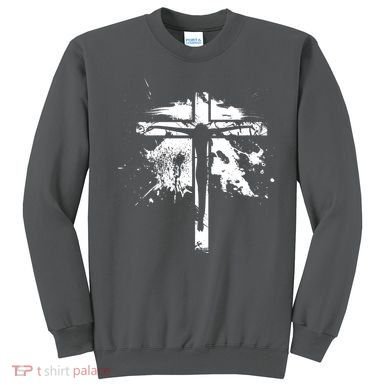 Distressed Jesus Cross Christianity Sweatshirt
