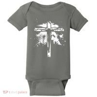 Distressed Jesus Cross Christianity Baby Bodysuit thumb 0