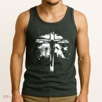 Distressed Jesus Cross Christianity Tank Top thumb 3