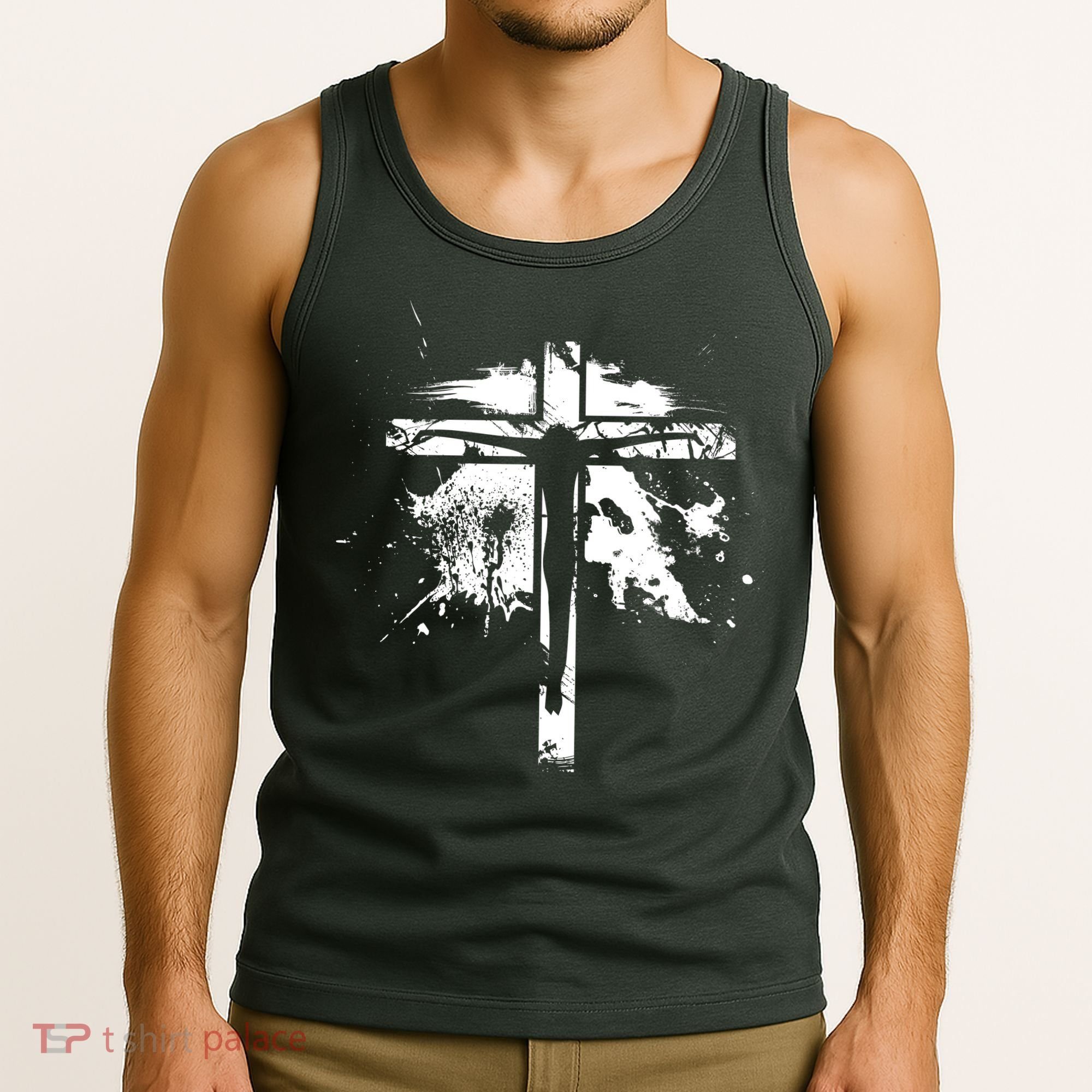 Distressed Jesus Cross Christianity Tank Top