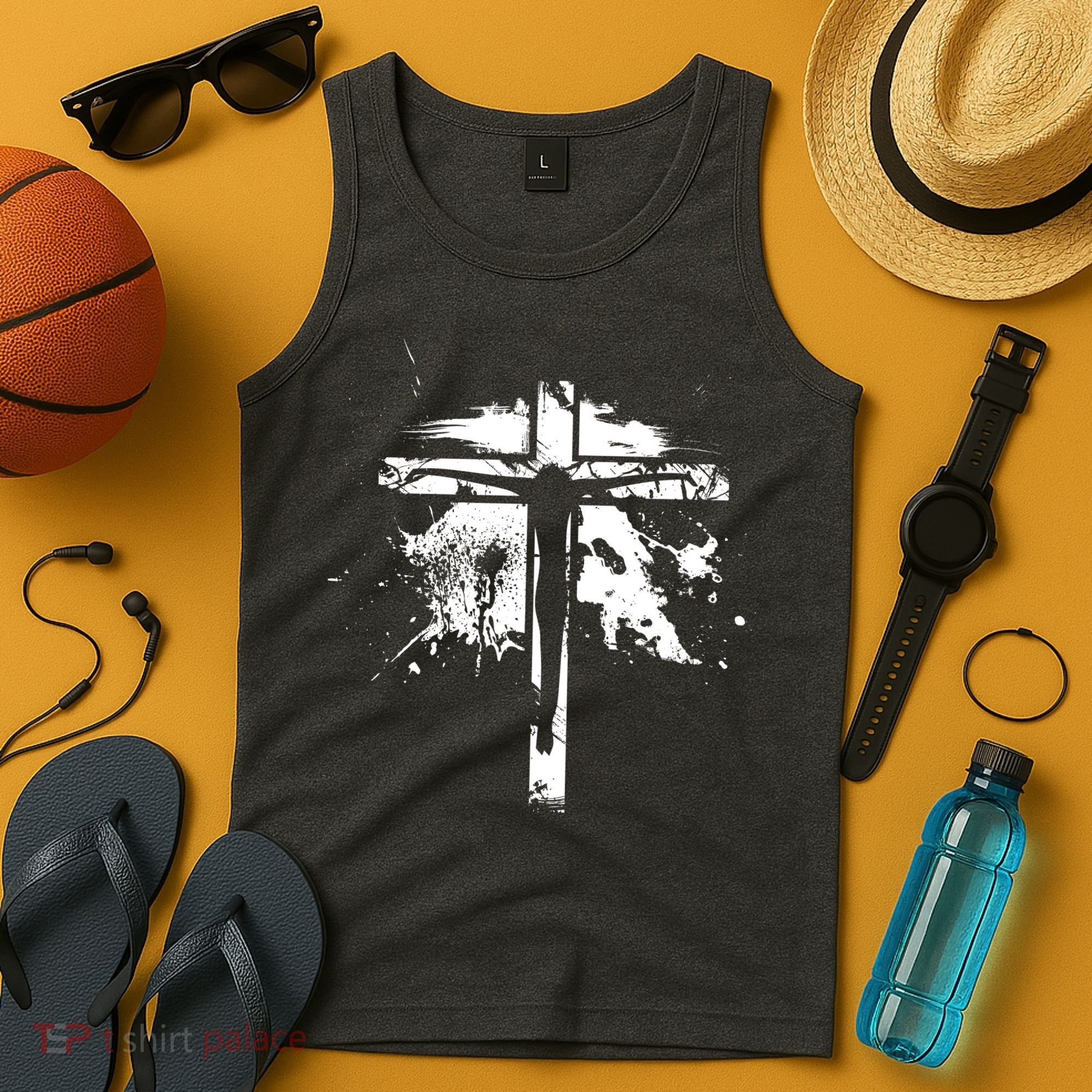 Distressed Jesus Cross Christianity Tank Top