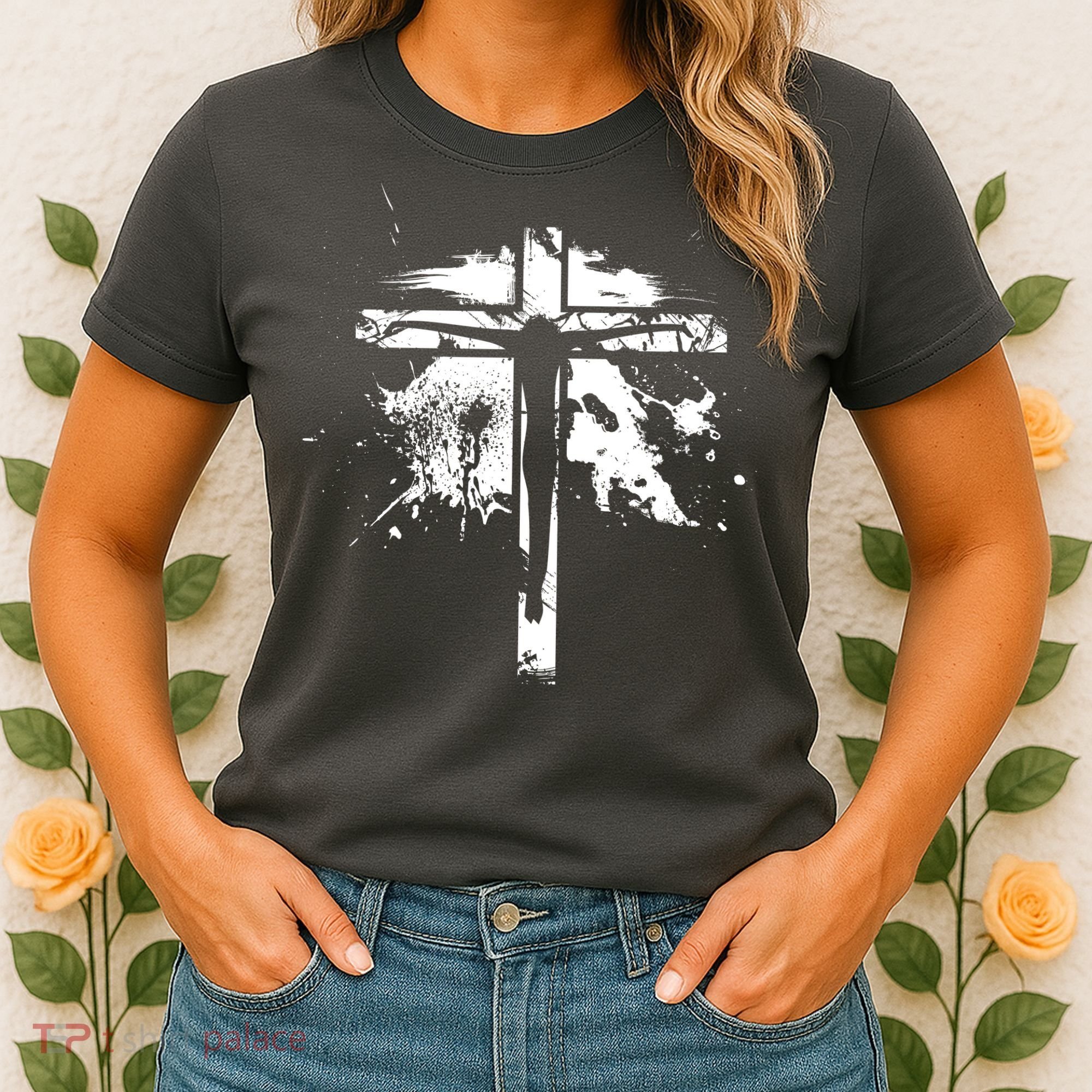 Distressed Jesus Cross Christianity Women's T-Shirt