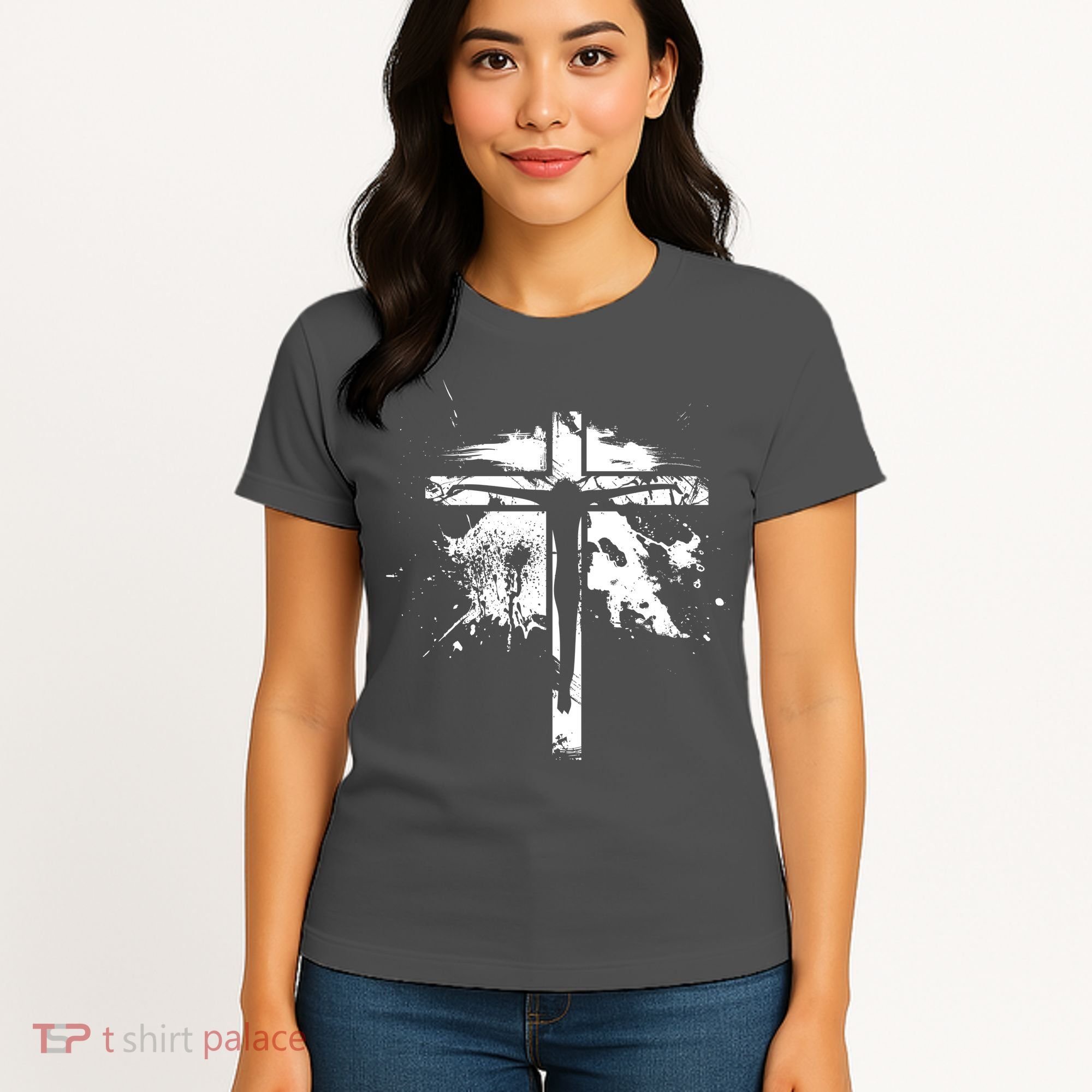 Distressed Jesus Cross Christianity Women's T-Shirt