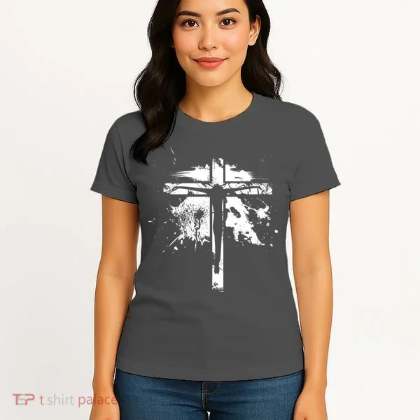 Distressed Jesus Cross Christianity Women's T-Shirt