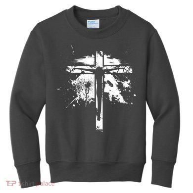 Distressed Jesus Cross Christianity Kids Sweatshirt