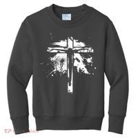 Distressed Jesus Cross Christianity Kids Sweatshirt thumb 0