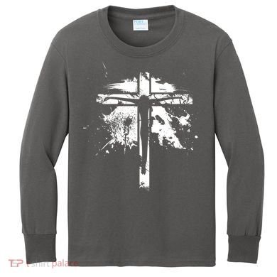 Distressed Jesus Cross Christianity Kids Long Sleeve Shirt