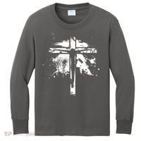 Distressed Jesus Cross Christianity Kids Long Sleeve Shirt thumb 0