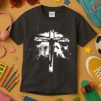 Distressed Jesus Cross Christianity Kids T-Shirt thumb 3