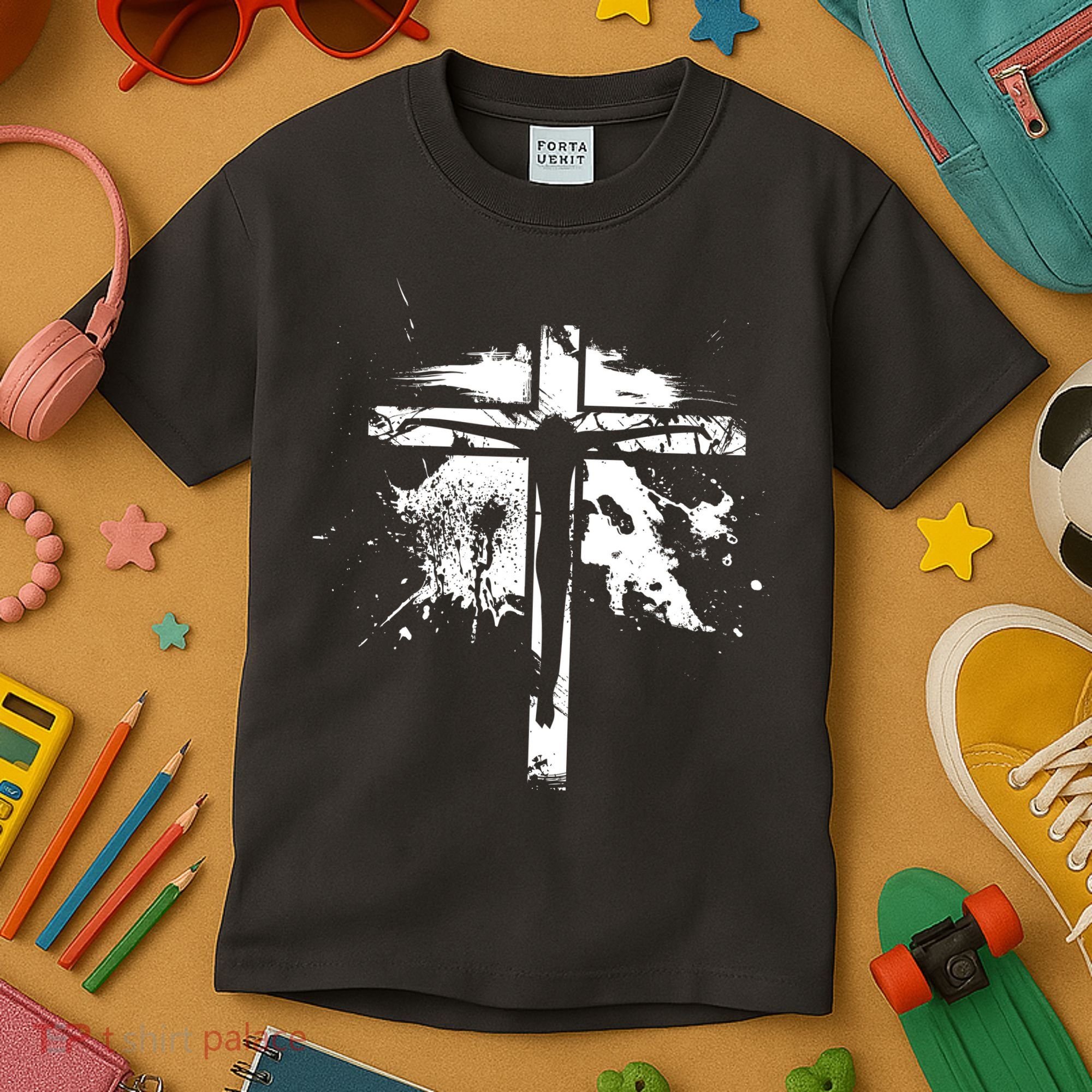 Distressed Jesus Cross Christianity Kids T-Shirt
