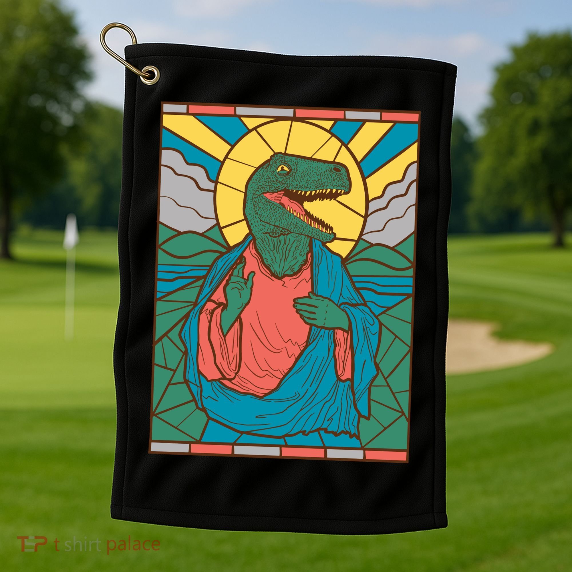 Dinosaur Jesus Golf Towel