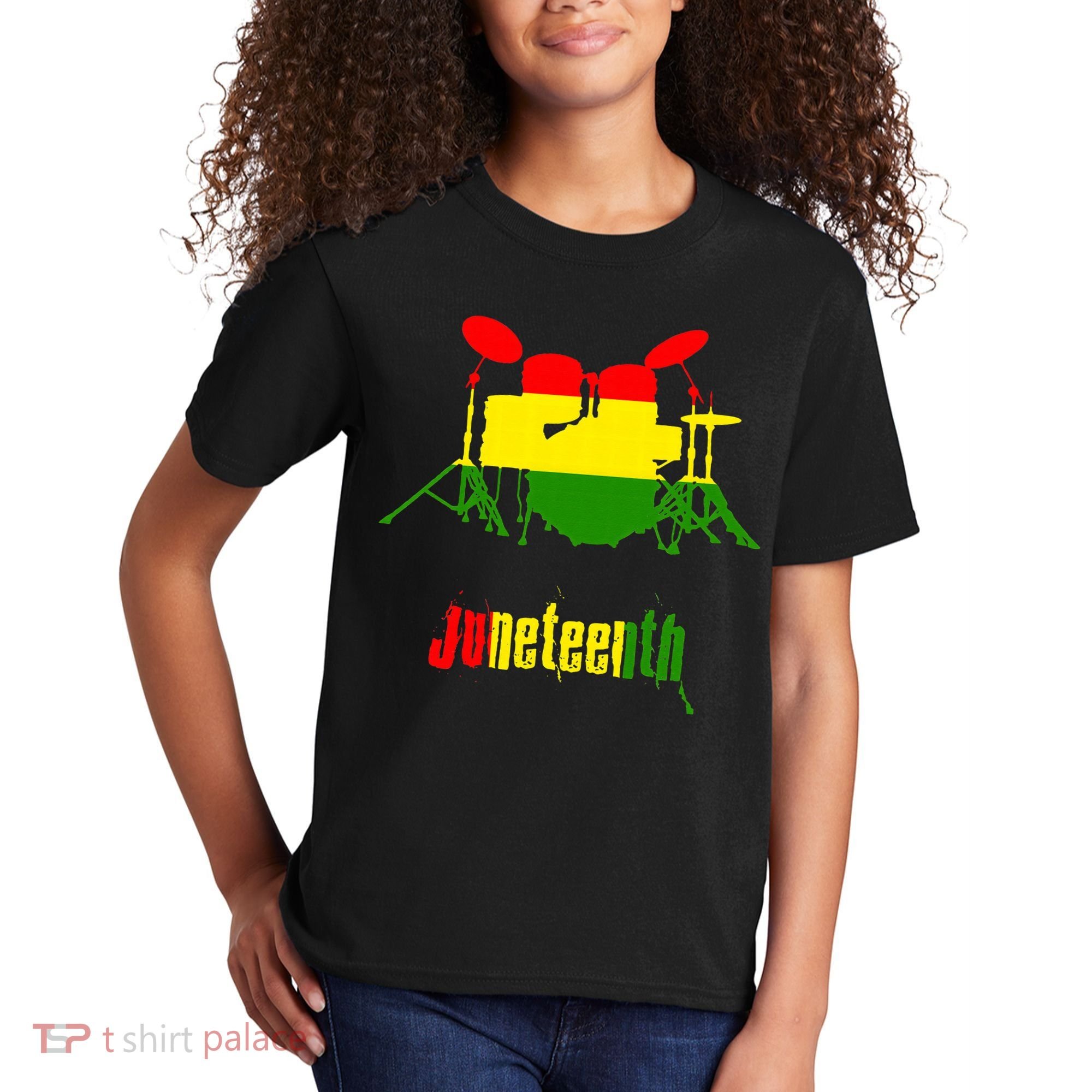 Drummer Juneteenth Day Black Pride History Love Music Drum Kids T-Shirt