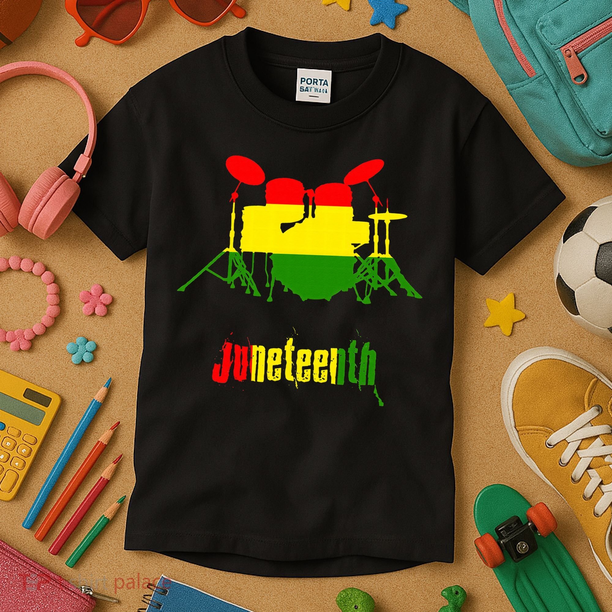 Drummer Juneteenth Day Black Pride History Love Music Drum Kids T-Shirt