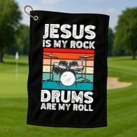 Drummer Jesus Drumming Drums Percussion Faith Christian Golf Towel thumb 1