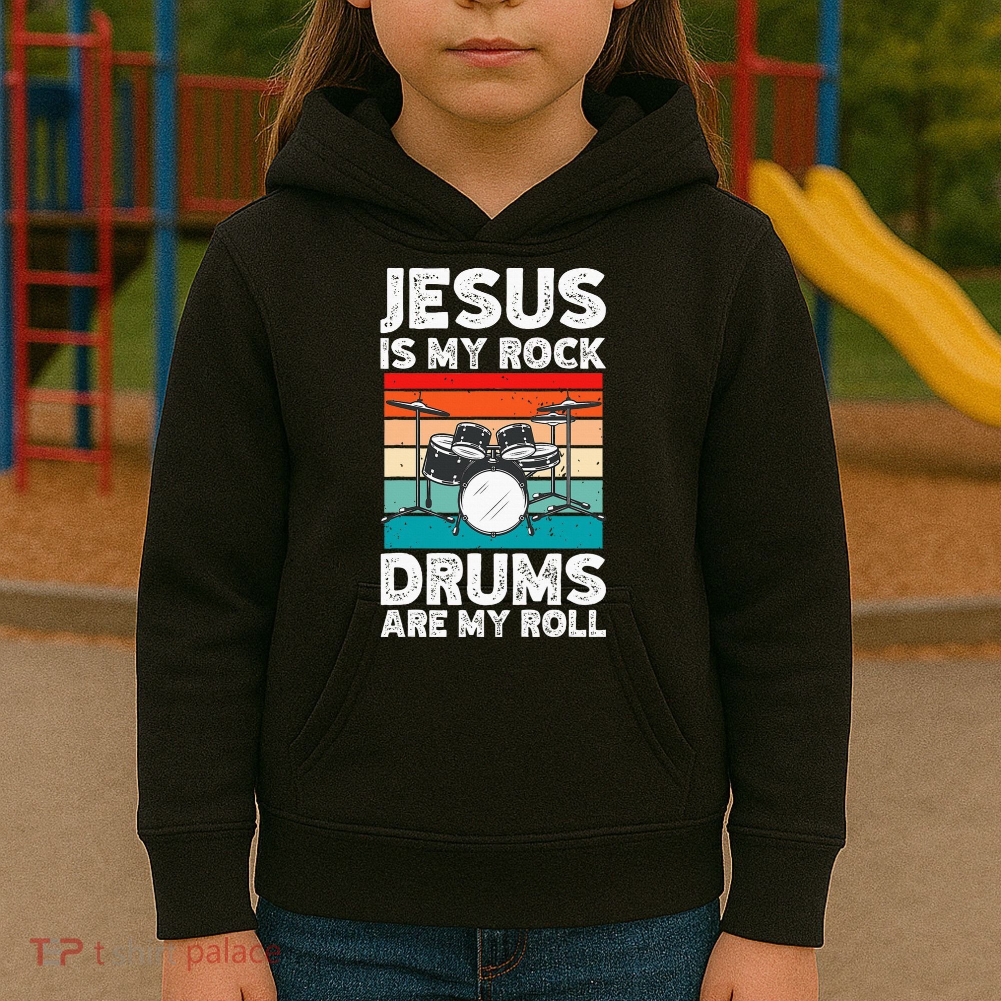Drummer Jesus Drumming Drums Percussion Faith Christian Kids Hoodie