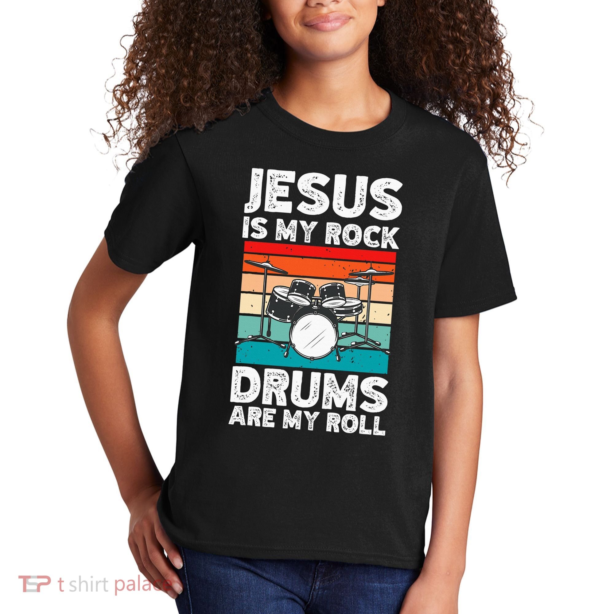 Drummer Jesus Drumming Drums Percussion Faith Christian Kids T-Shirt