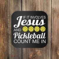 Distressed Jesus Pickleball Player Worship Church Graphic Coaster thumb 0