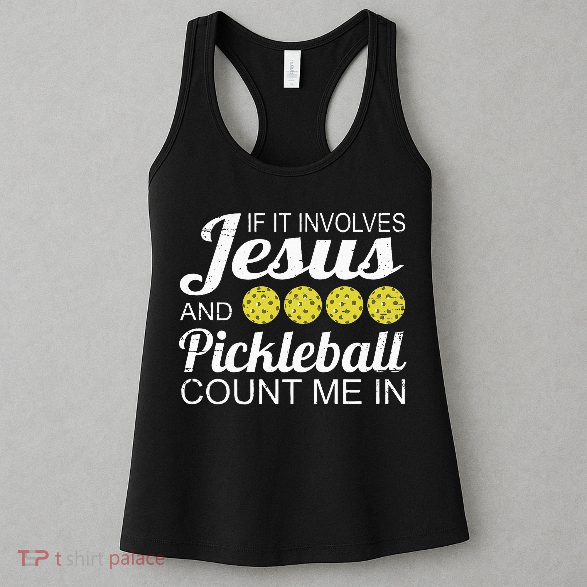 Distressed Jesus Pickleball Player Worship Church Graphic Women's Tank Top