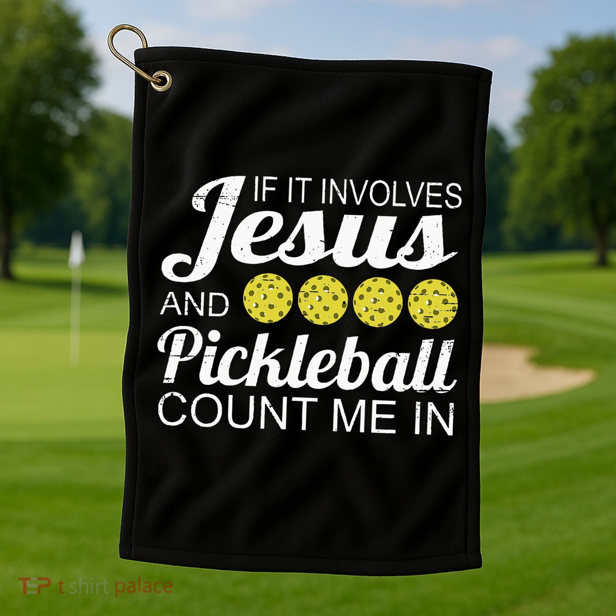 Distressed Jesus Pickleball Player Worship Church Graphic Golf Towel